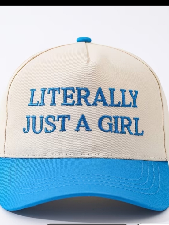 Accessories - Beige and Sky Blue Baseball Cap - "Literally Just A Girl"